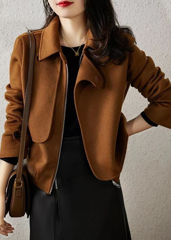 WW | Brown Zipper Button Patchwork Wool Coats