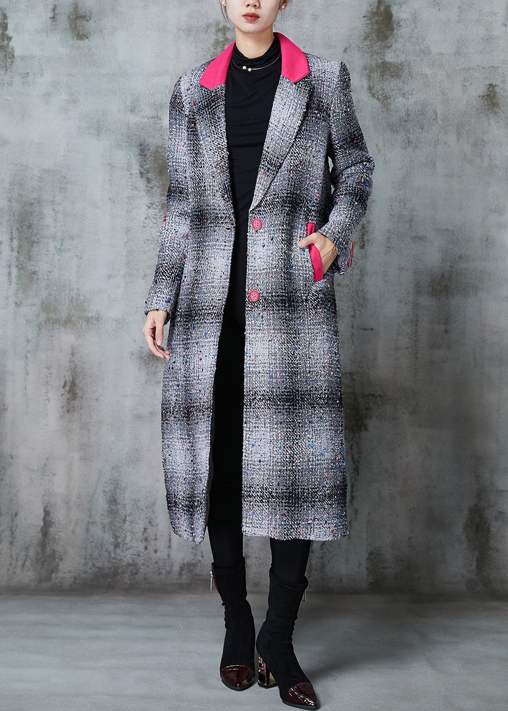 WW | Gray Plaid Patchwork Wool Coats