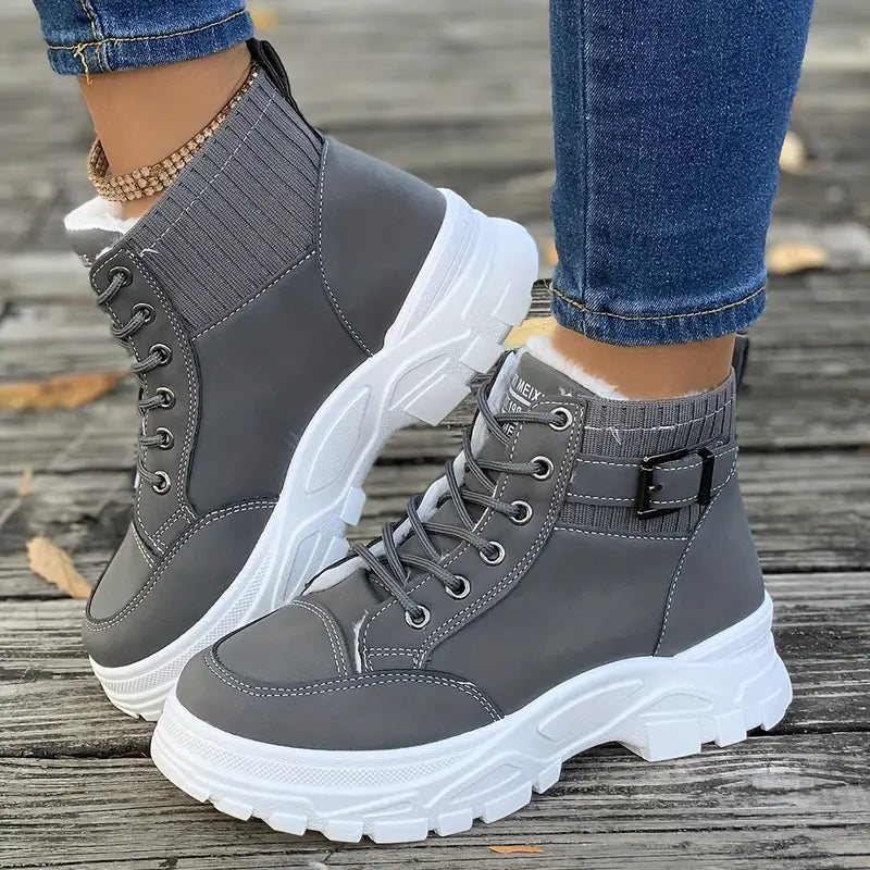 WW | Farbe Plattform kurze Stiefel, Mode Lace Up Plüsch gefüttert Stiefel