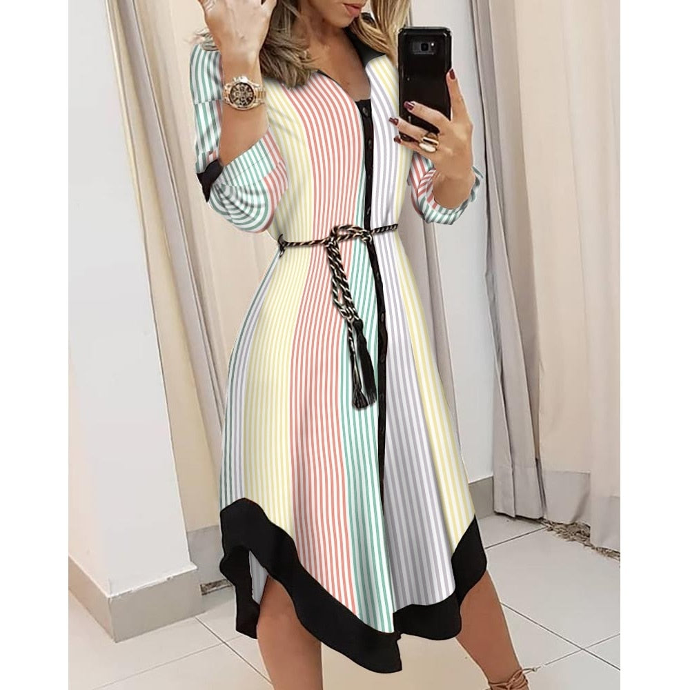 WOLF Wave Print Long Sleeve Dress