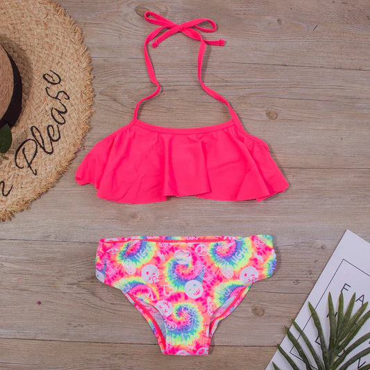 WW | New Falbala Kids Swimwear Swimsuit New Print Girls Kid Bikini Set 5-14 Years Children Bandage Swimsuit Beachwear A247