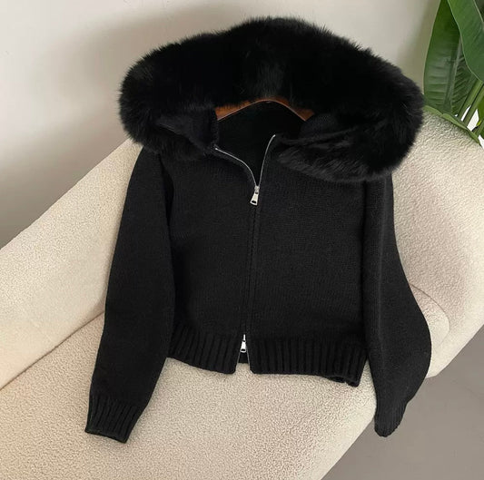 WW | Elegant Cardigan with Fur Collar