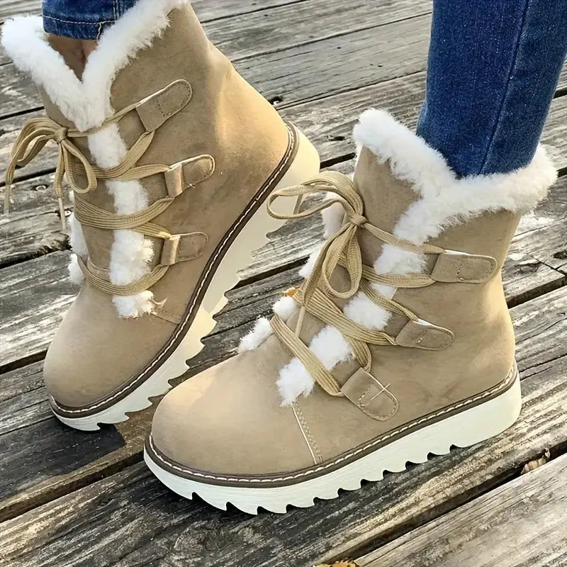WW | Stiefel, Schnürung Plattform weiche Sohle Plüsch gefüttert Winterstiefel