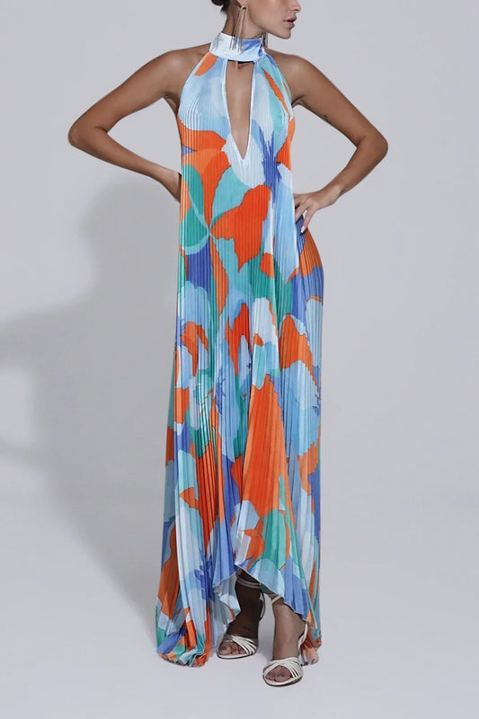 Shalia – Verführerisches Maxikleid mit Neckholder und Plisseefalten