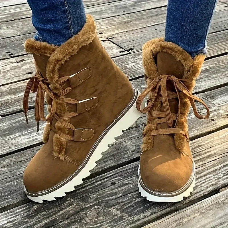WW | Stiefel, Schnürung Plattform weiche Sohle Plüsch gefüttert Winterstiefel