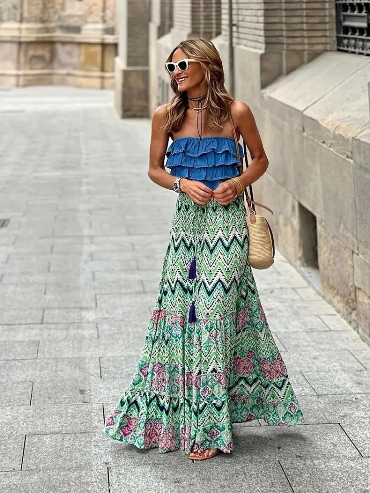 WW | Maxi Skirt Colorful Boho Ruffle Skirt