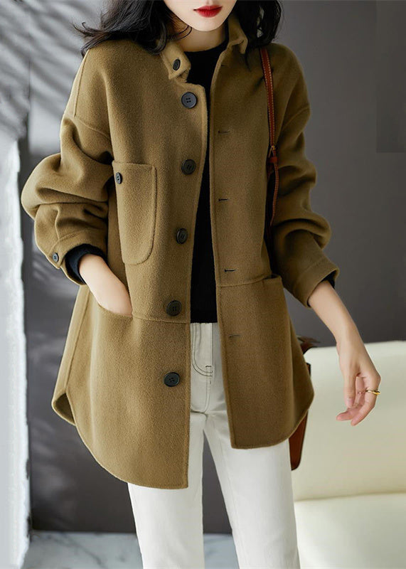 WW | Earthy Yellow Button Pocket Patchwork Wool Coats