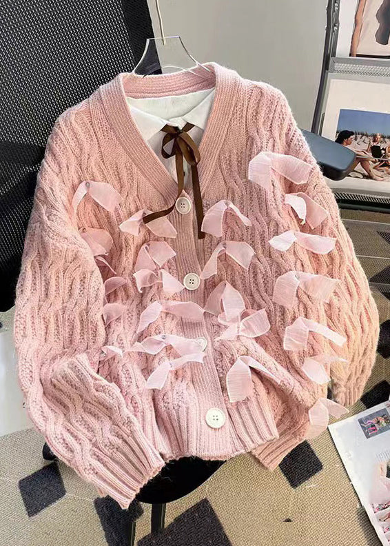WW | Pink Button Nail Bead Patchwork Cardigans