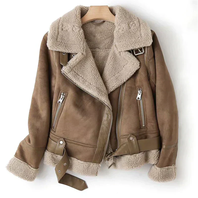 WW | Lederjacke mit Gürtelbund und Reißverschluss