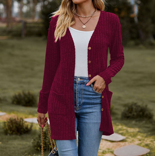 Damen Strickjacke mit elegantem Rippenmuster und praktischen Taschen WW