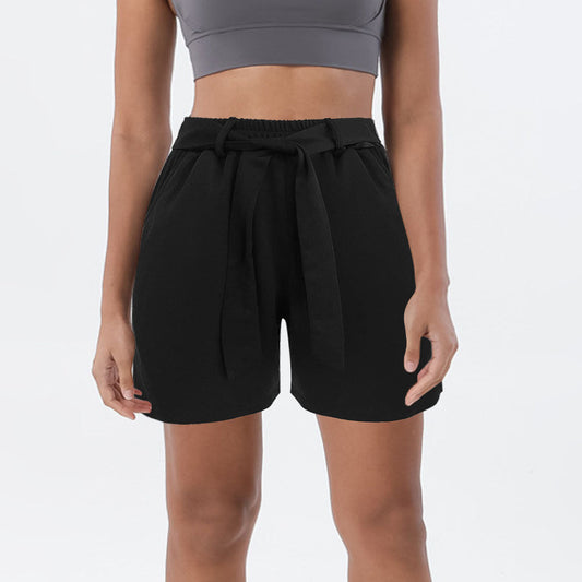 Damen Sportliche Shorts mit hohem Taillenbund und dekorativem Bindegürtel WW