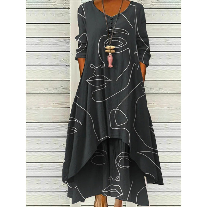 WW | Maxi Dress with Long Sleeves and Button Closure