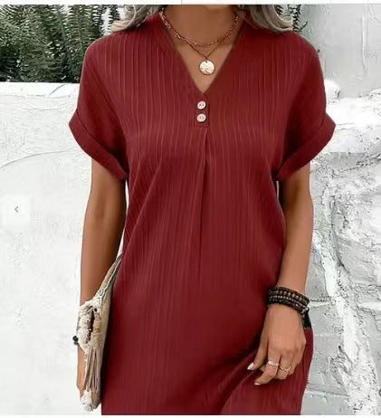 Damen lässiges Midi-Kleid mit Knopfdetails WW