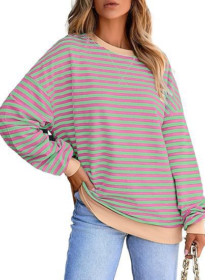 Damen lässiger Sweater mit breiten Streifen WW