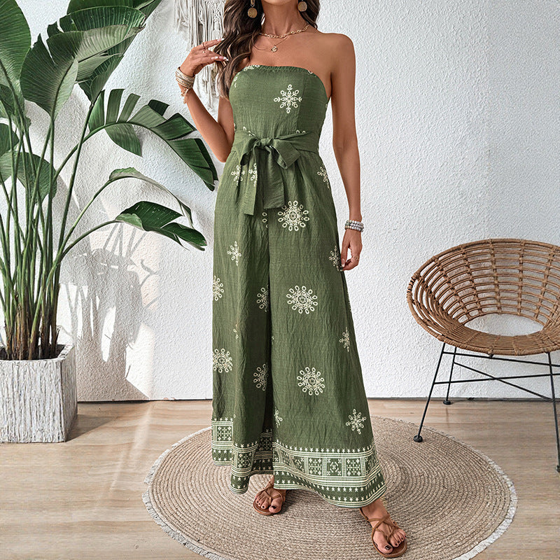 Women's Jumpsuit with Off-the-Shoulder Design and Elegant Tie Belt WW