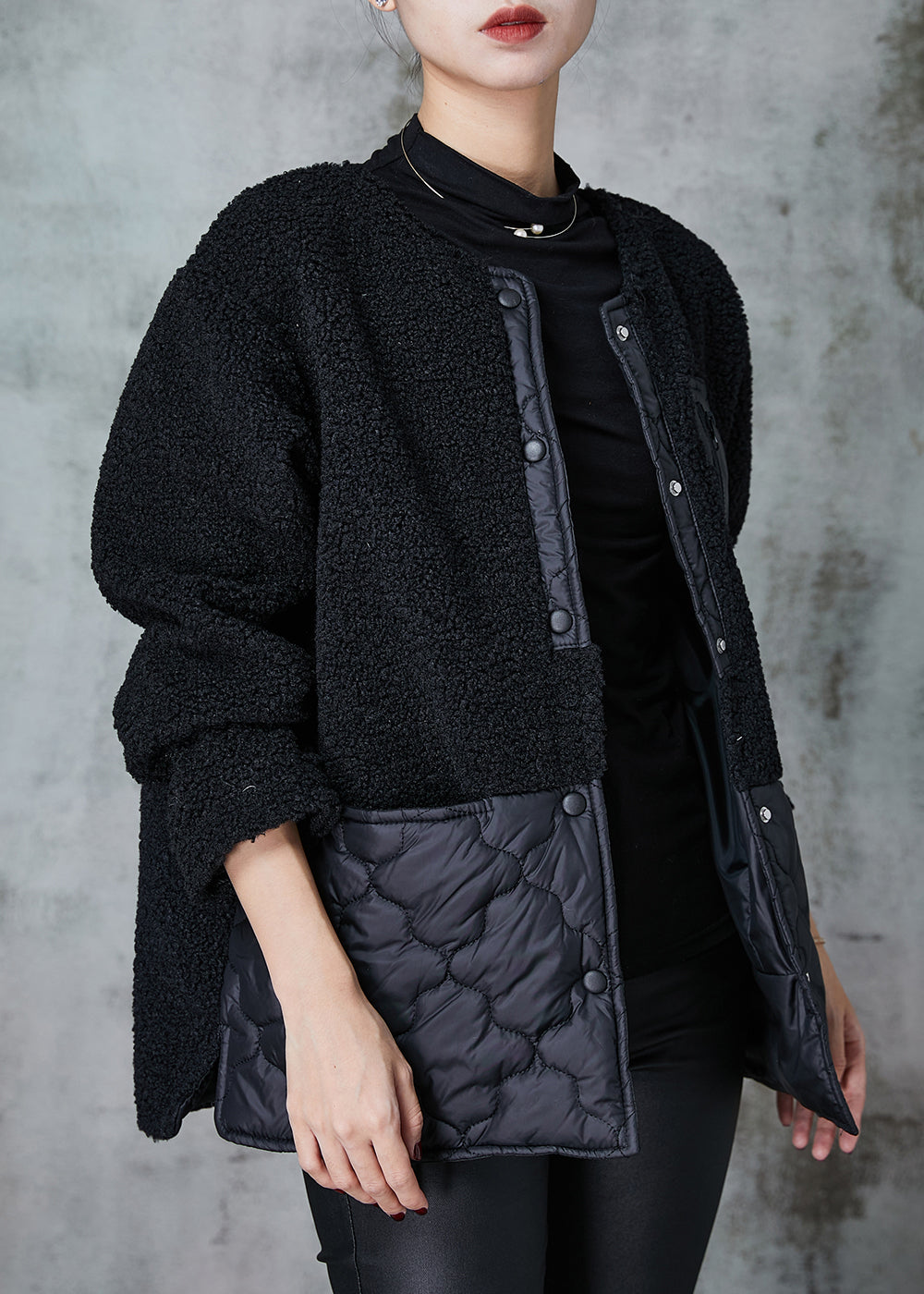 WW | Black Oversized Patchwork Faux Fur Jackets