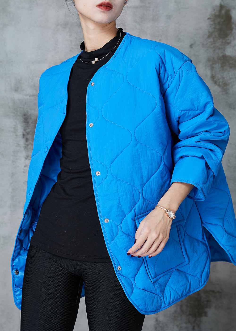 WW | Size Blue Plus Size Pockets Fine Cotton Filled Coats