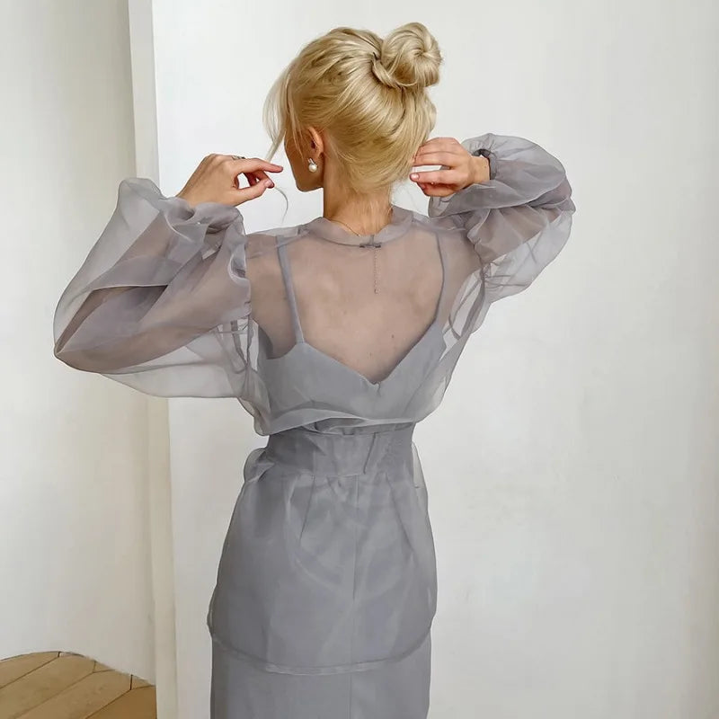 WW | Sheer Organza Blouse with Tie Belt