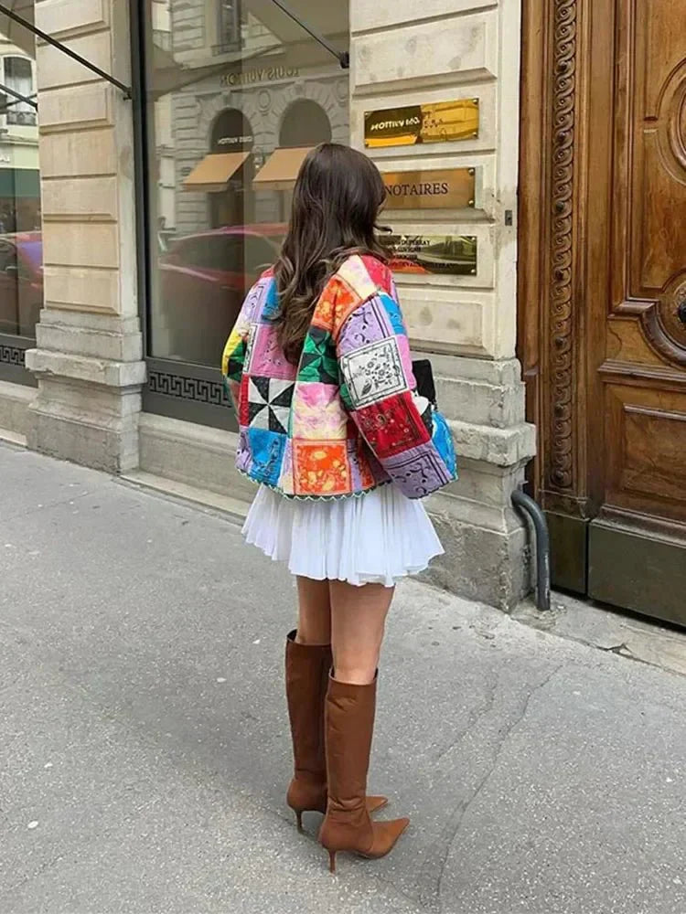 WW | Quilted Jacket - Vibrant Multicolor Design - Boho Chic - Cozy Outerwear