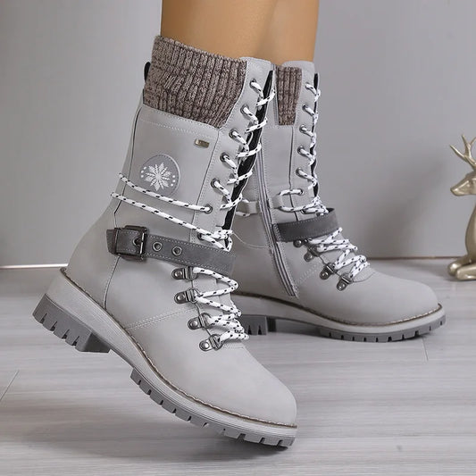 WW | Fashionable Lace-Up Boots with Platform and Thick Sole
