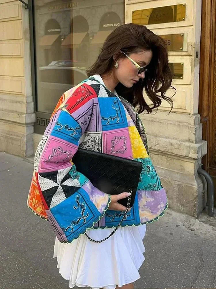 WW | Quilted Jacket - Vibrant Multicolor Design - Boho Chic - Cozy Outerwear