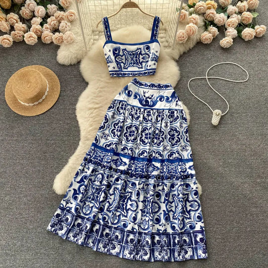 WW Flower Two-Piece | Stylish Top and Maxi Skirt Printed Summer Women's Set