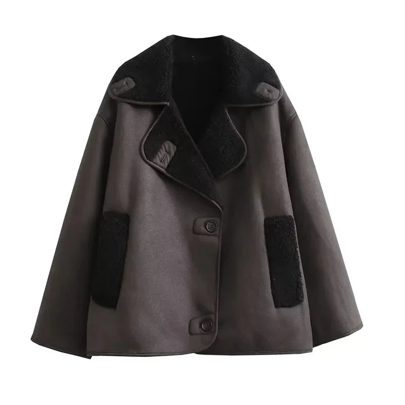 WW | Leder Winterjacke mit Plüschfutter und Weitem Kragen