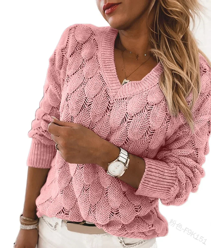 WW | Strickpullover im Zopfmuster - Bequemer V-Ausschnitt Pullover mit Langarm