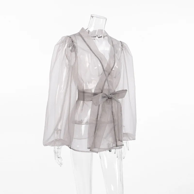 WW | Sheer Organza Blouse with Tie Belt