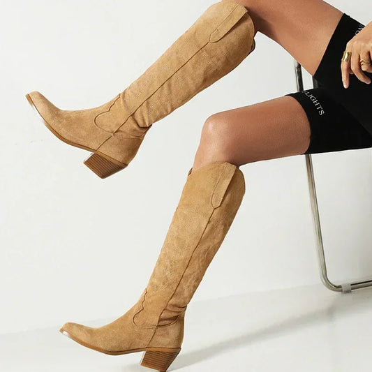 WW | Kniehohe Cowboystiefel Aus Wildleder Für Damen