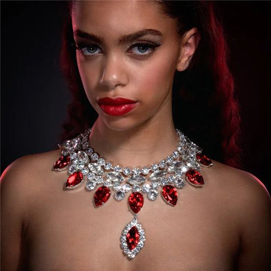 WW | Boho Silber Luxus Rhinestone Wassertropfen Anhänger Choker für Frauen Sexy Kristall Halskrause Statement Halskette Schmuck Zubehör