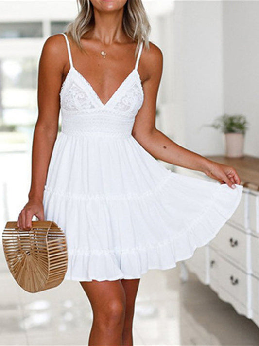 WW | Women's Dresses Sling Lace Open Back Ruffle Dress
