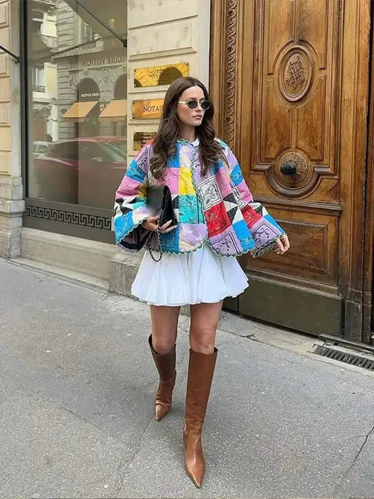 WW | Quilted Jacket - Vibrant Multicolor Design - Boho Chic - Cozy Outerwear