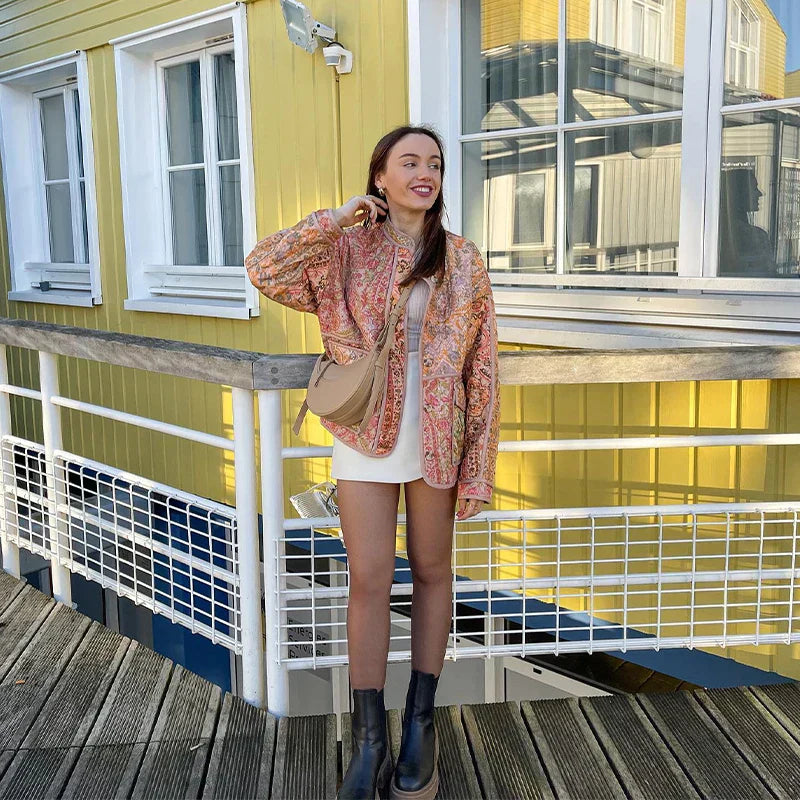 WW | Patchwork Steppjacke - Vintage Quilt-Jacke im Boho-Look mit Taschen