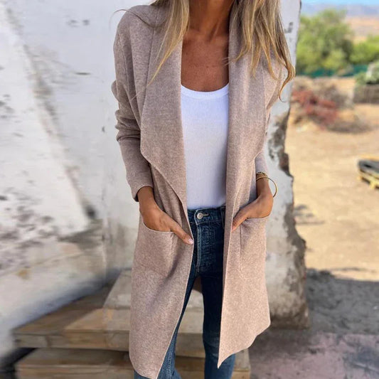 WW | Solid Color Mid-Length Cardigan Coat