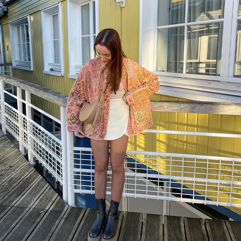 WW | Patchwork Steppjacke - Vintage Quilt-Jacke im Boho-Look mit Taschen