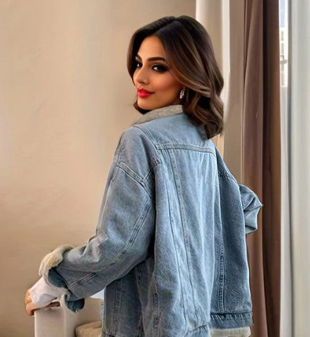 WW | Damen Jeansjacke mit Teddyfutter – Gefütterte Übergangsjacke im Streetstyle-Look