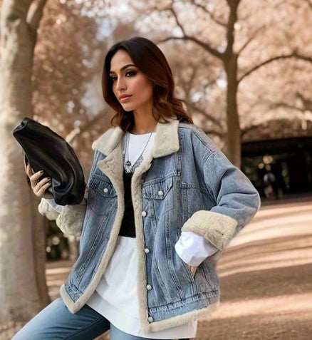 WW | Damen Jeansjacke mit Teddyfutter – Gefütterte Übergangsjacke im Streetstyle-Look