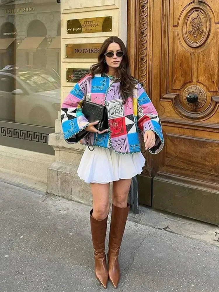 WW | Quilted Jacket - Vibrant Multicolor Design - Boho Chic - Cozy Outerwear