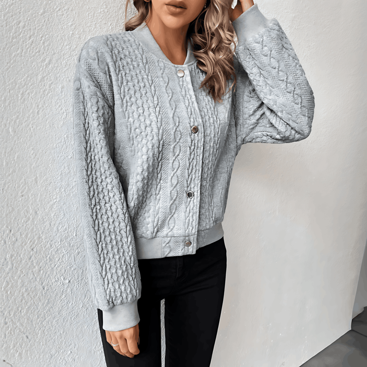WW | Strickjacke im Bomberjacken-Stil mit Knöpfen für Damen
