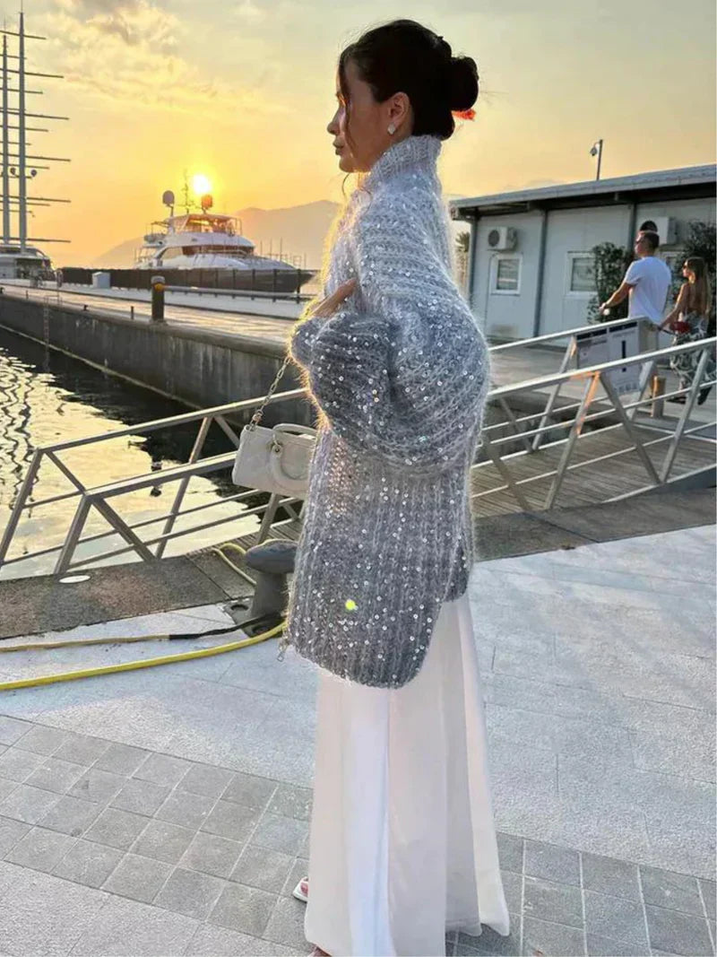 WW | glitzernde seidenstrickjacke
