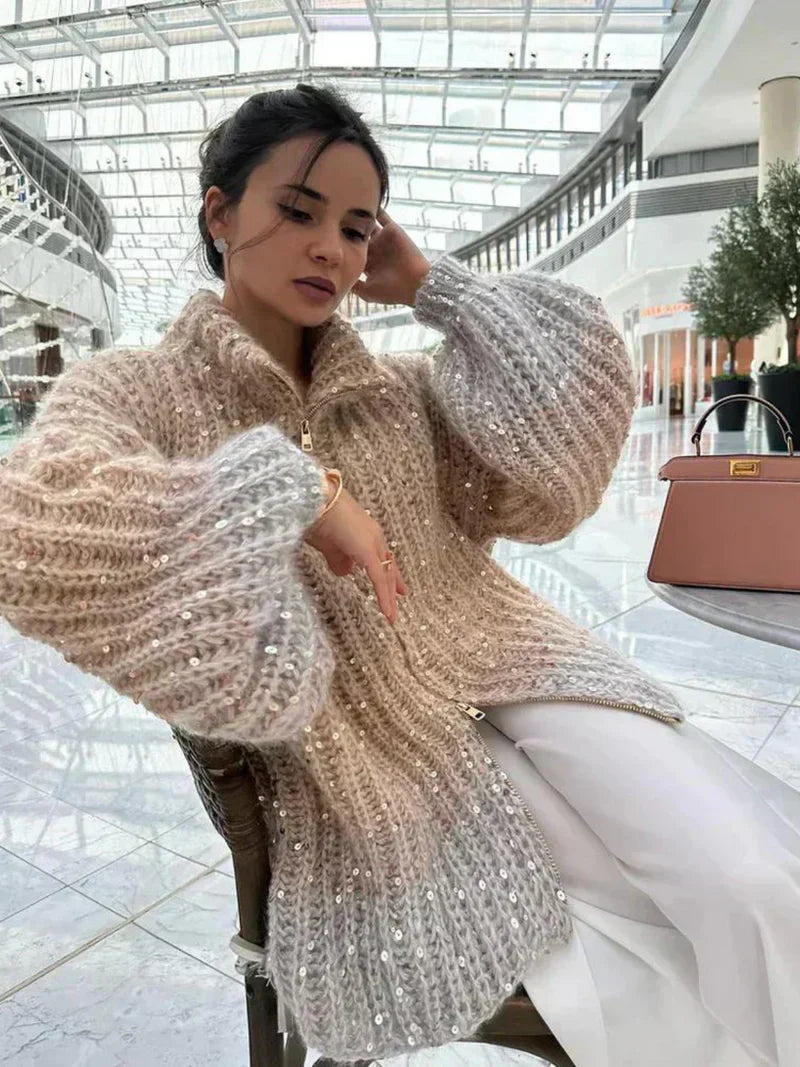 WW | glitzernde seidenstrickjacke