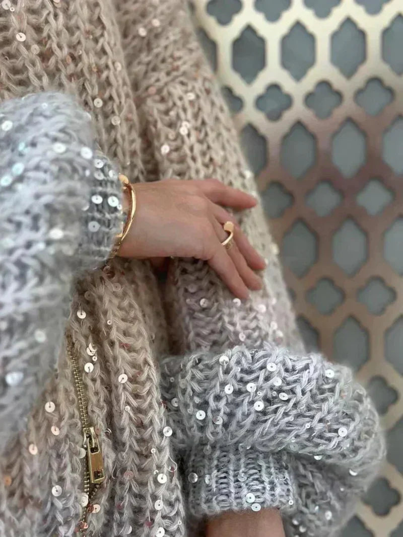 WW | glitzernde seidenstrickjacke