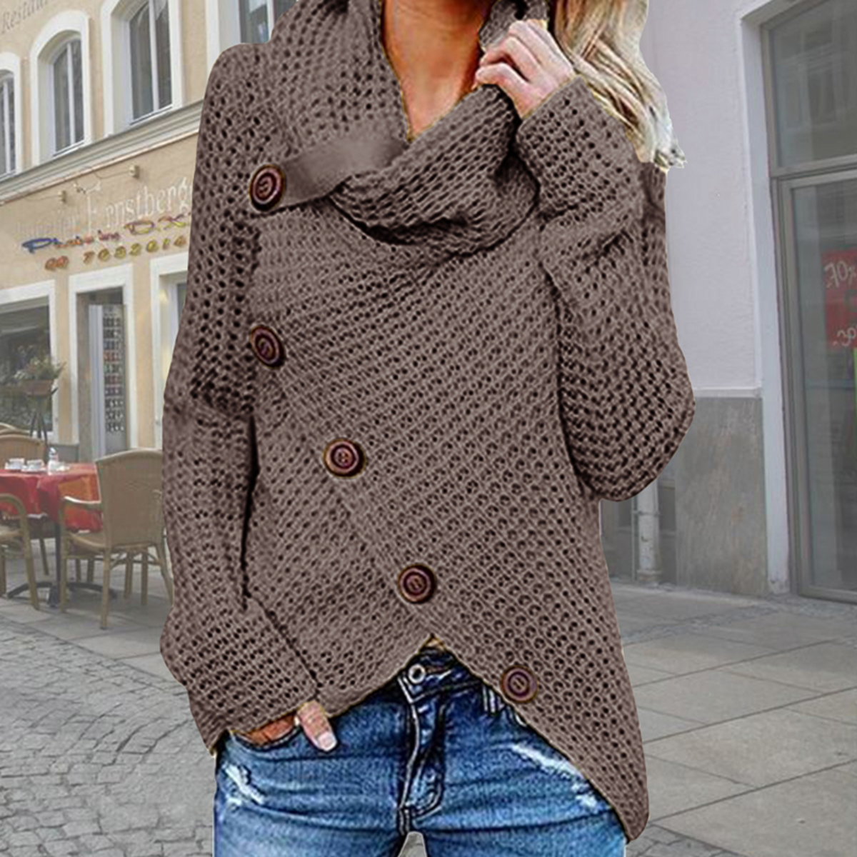 WW | Moderner A-symmetrischer Rollkragenpullover mit stilvollen Details