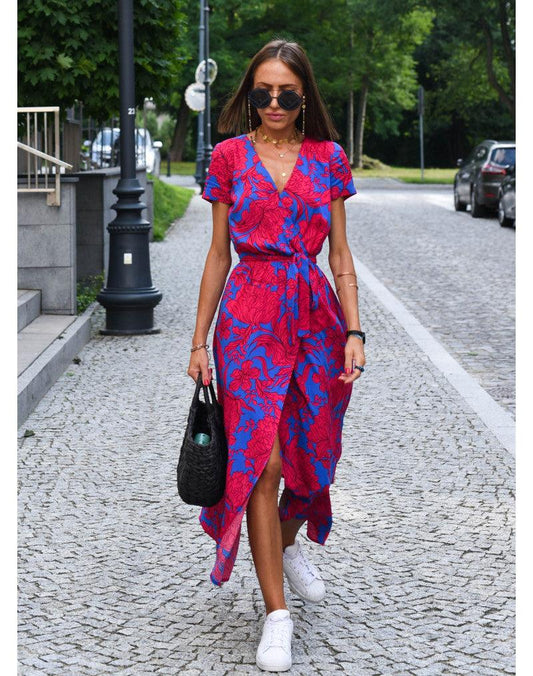 WW | Kurzarm V-Ausschnitt Sommerkleid Maxikleid