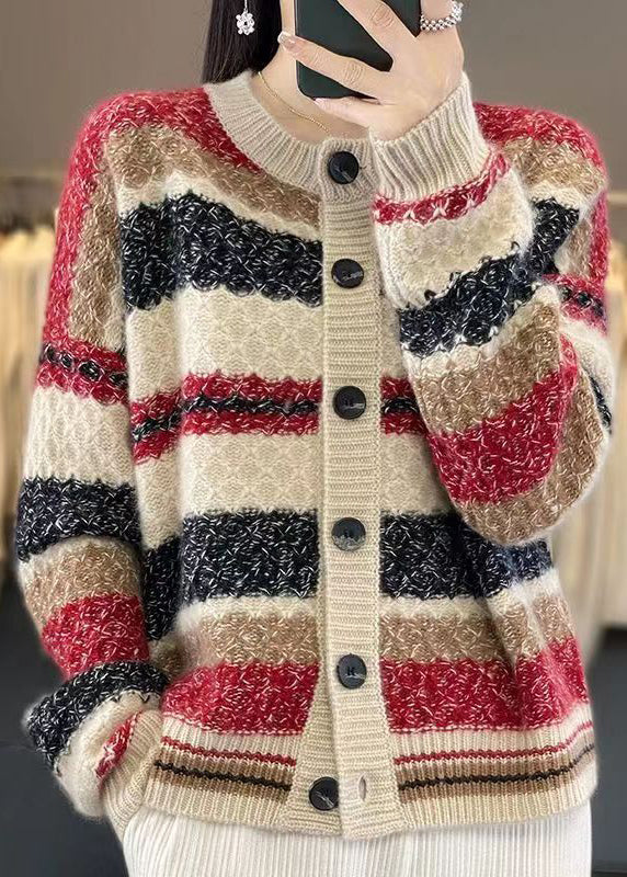 WW | Red Button Patchwork Cashmere Coats Long Sleeves