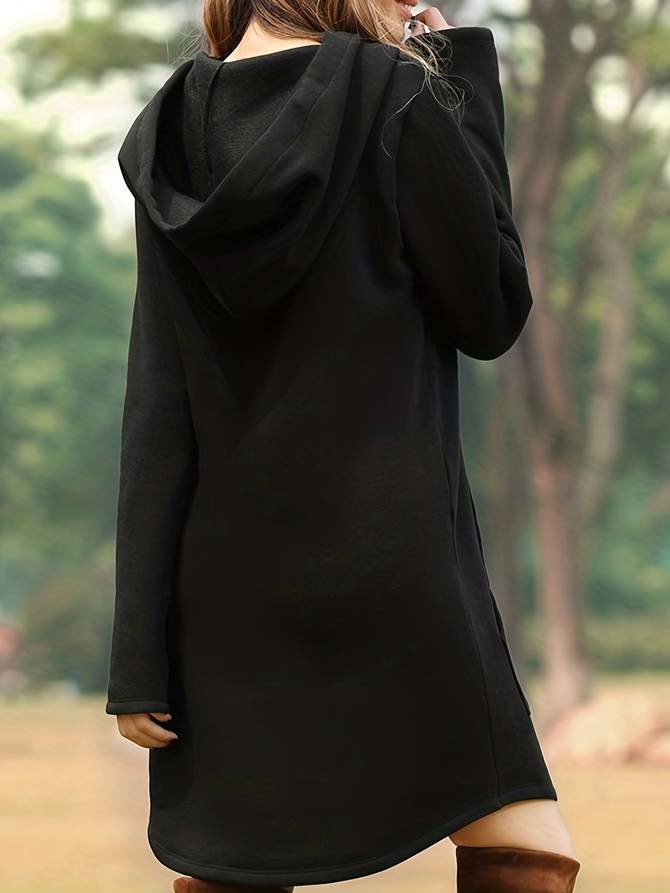 WW - Red Hooded Sweatshirt Dress with Pockets