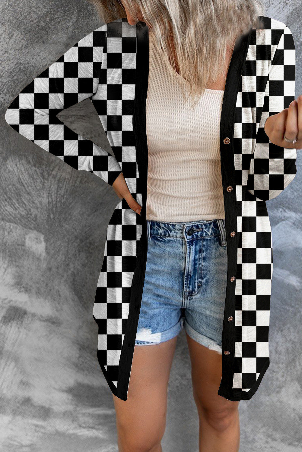 WW | Plaid Button-Up Long Sleeve Cover-Up