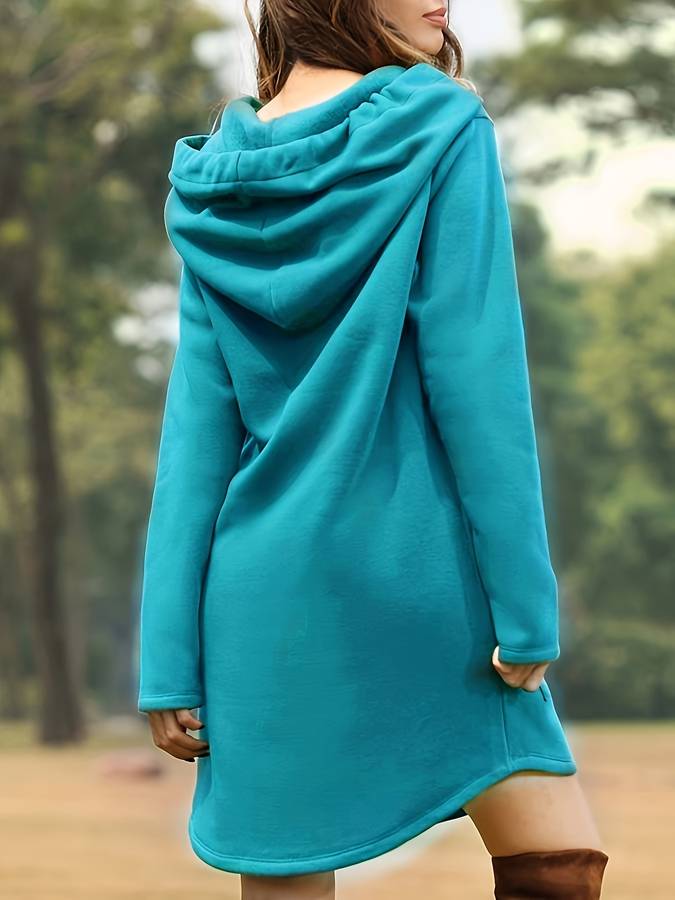 WW - Red Hooded Sweatshirt Dress with Pockets
