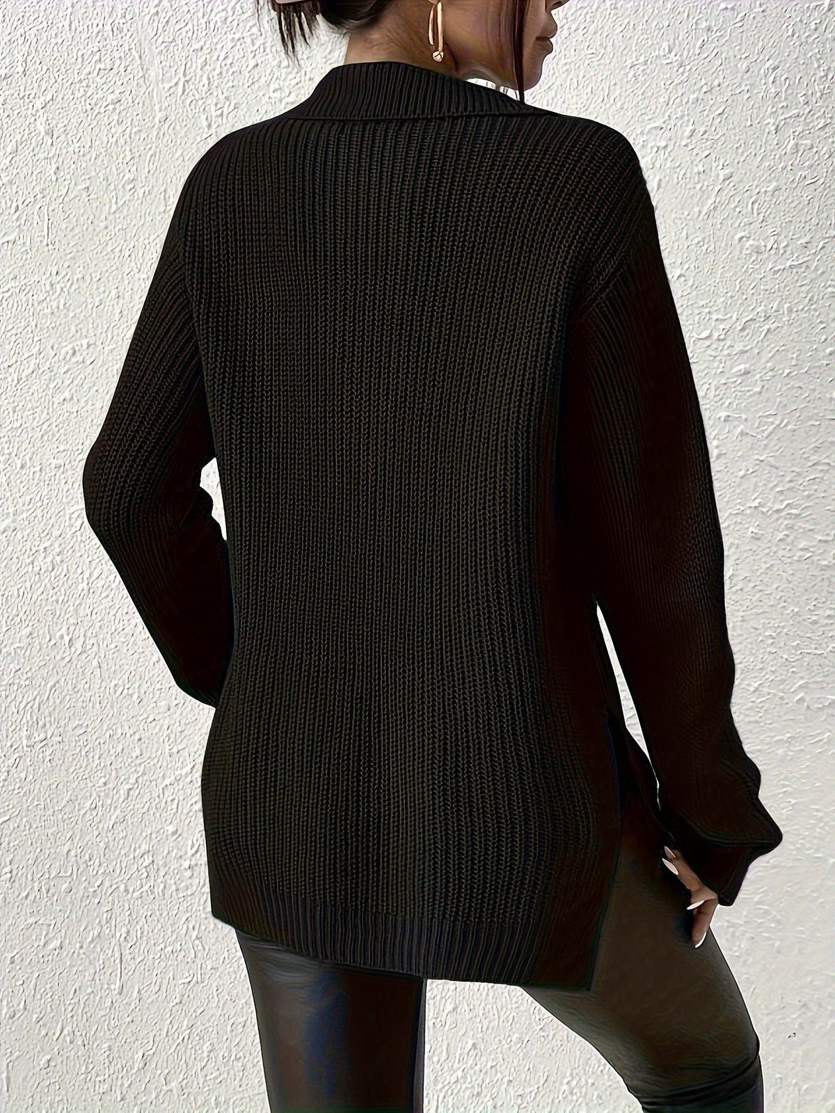 WW | Damen Strickpullover mit Zipper – Oversized Sweater mit Stehkragen